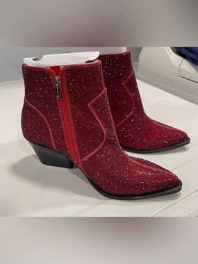 Jessica Simpson Red Glitter Ankle Booties